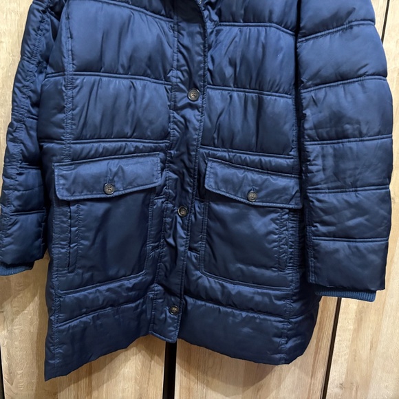 Lands' End Plus Sz 2X 20W- 22W Navy Blue Down Coat Faux Fur Collar Warm - Picture 12 of 13